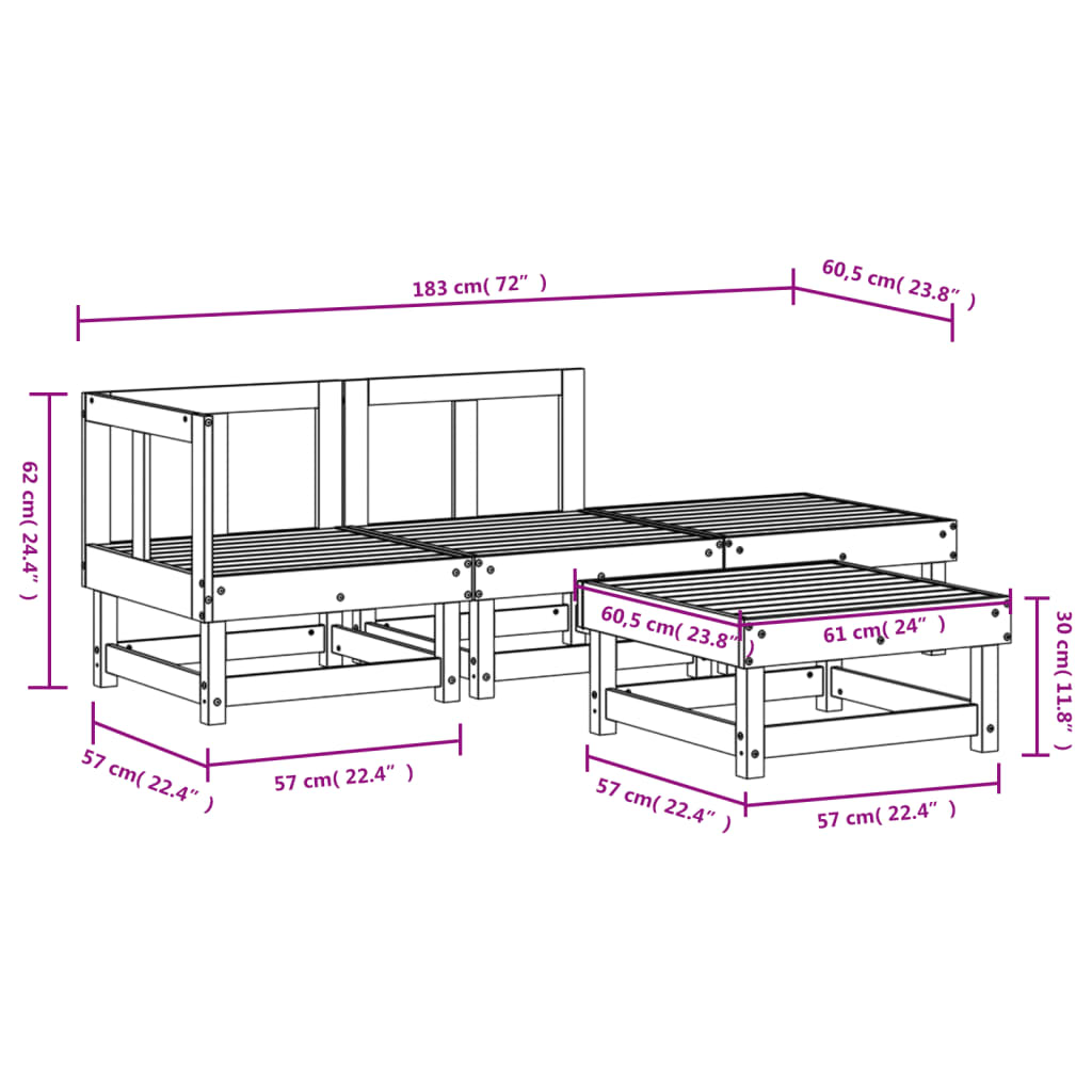 4 Piece Garden Lounge Set Black Solid Wood Pine