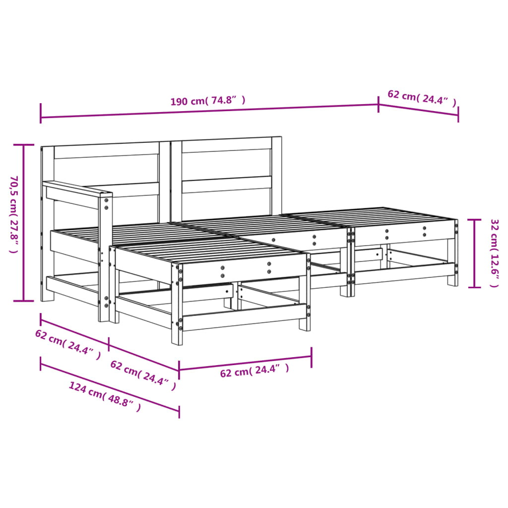 4 Piece Garden Lounge Set Black Solid Wood Pine