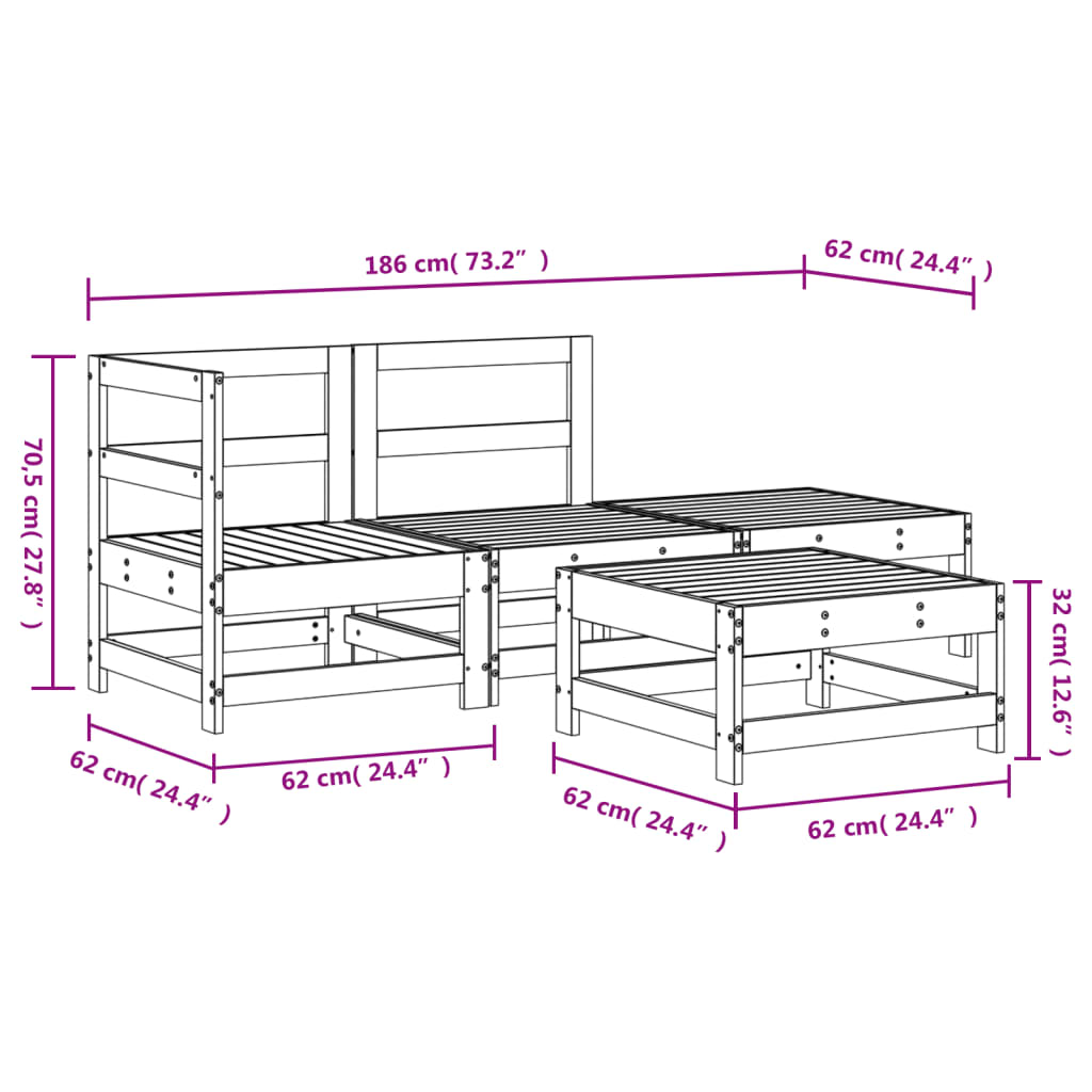 4 Piece Garden Lounge Set Solid Wood Pine