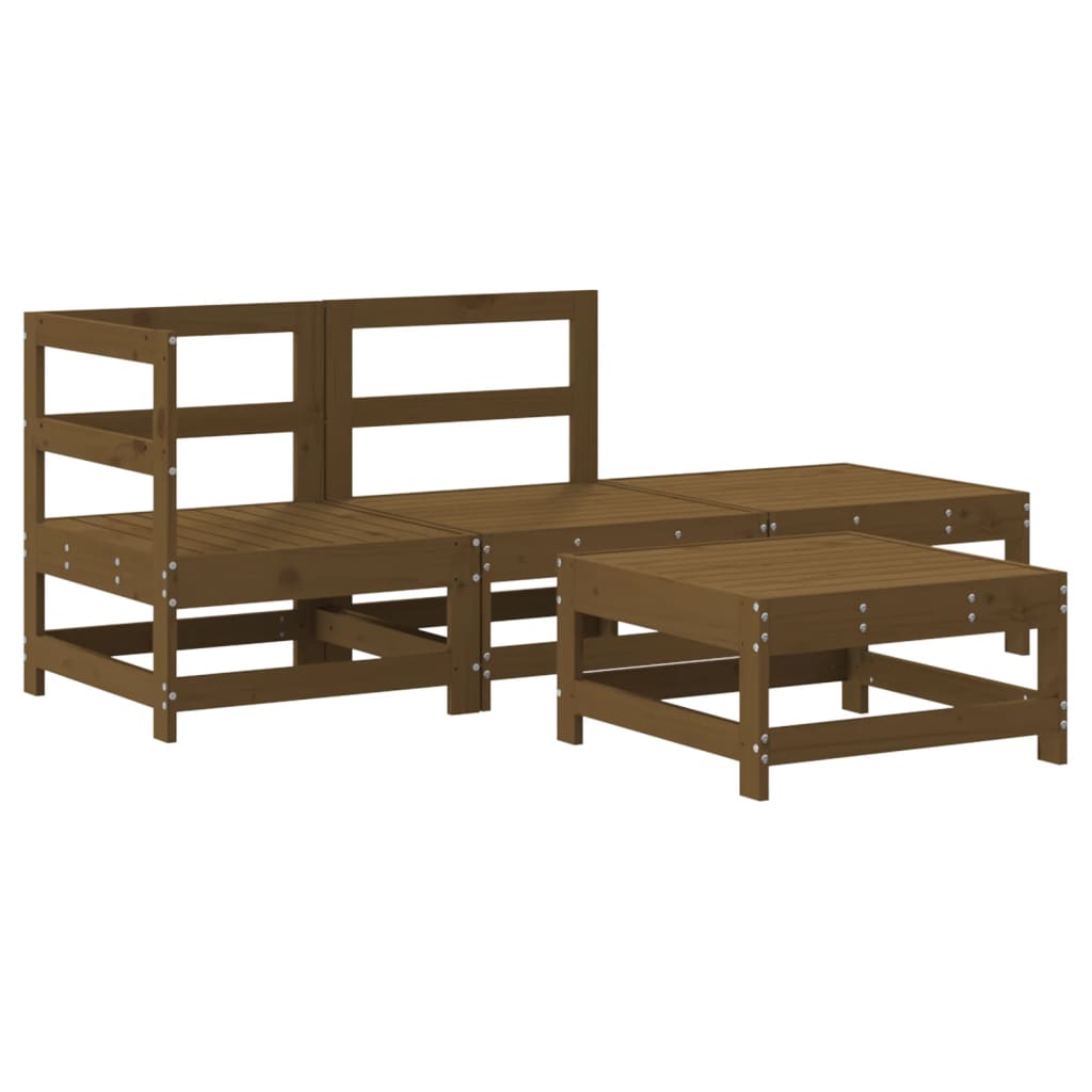 4 Piece Garden Lounge Set Honey Brown Solid Wood Pine