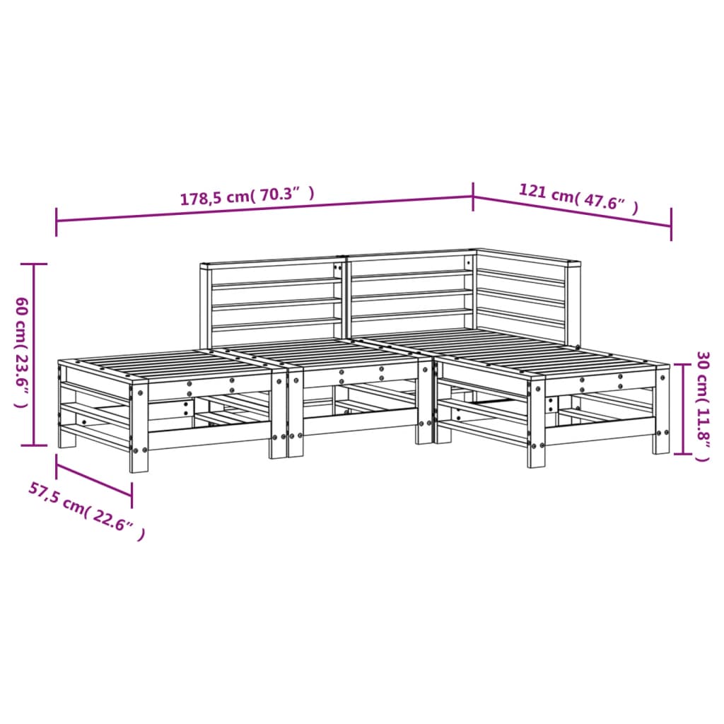 4 Piece Garden Lounge Set Grey Solid Wood Pine