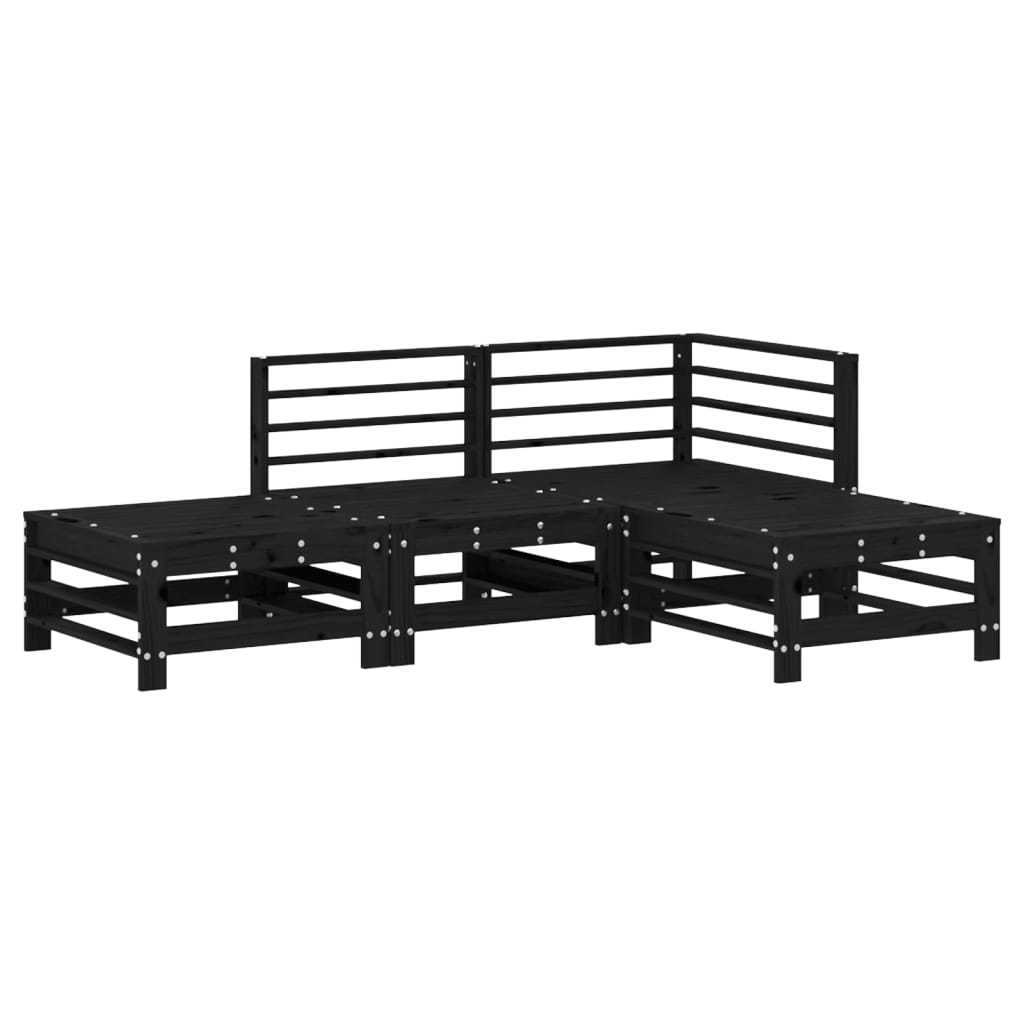 4 Piece Garden Lounge Set Black Solid Wood Pine