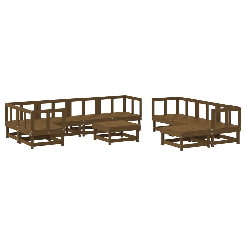 10 Piece Garden Lounge Set Honey Brown Solid Wood Pine