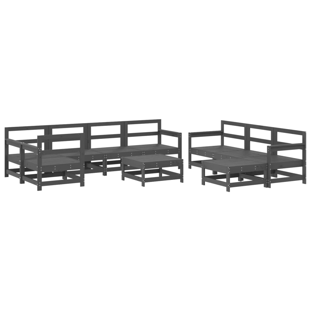 10 Piece Garden Lounge Set Grey Solid Wood Pine