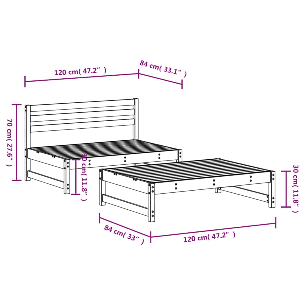 2 Piece Garden Lounge Set Solid Wood Pine