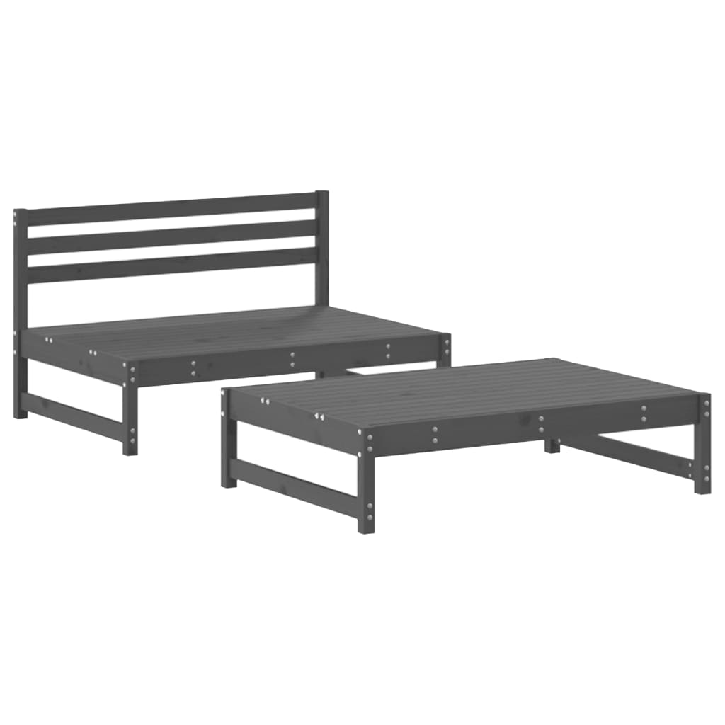 2 Piece Garden Lounge Set Grey Solid Wood Pine