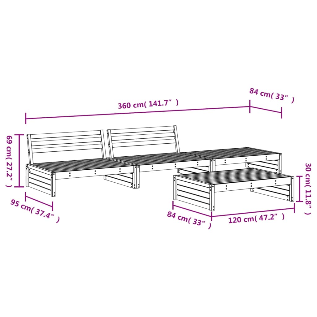 4 Piece Garden Lounge Set Impregnated Wood Pine