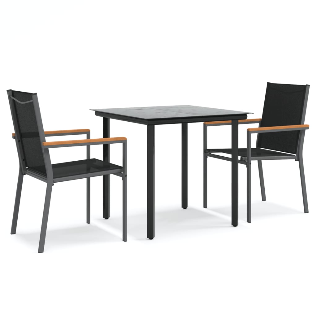 3 Piece Garden Dining Set Black Textilene and Steel