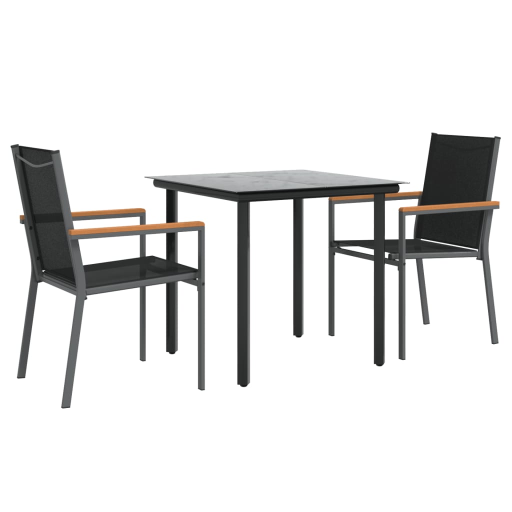 3 Piece Garden Dining Set Black Textilene and Steel