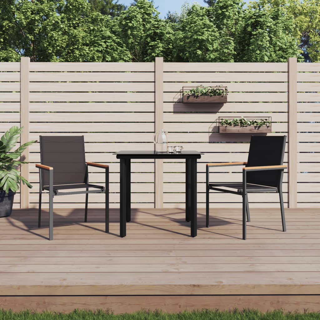 3 Piece Garden Dining Set Black Textilene and Steel