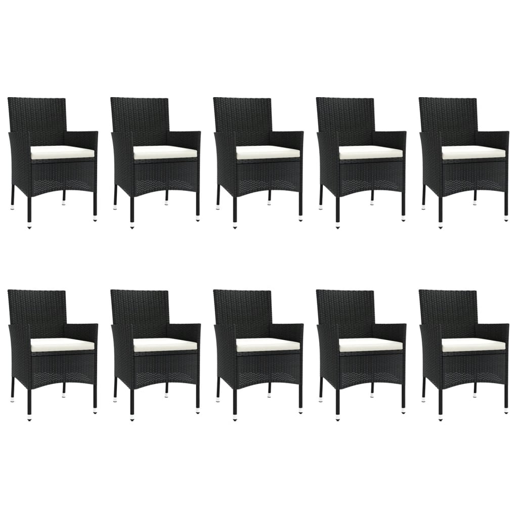 11 Piece Garden Dining Set with Cushions Black Poly Rattan