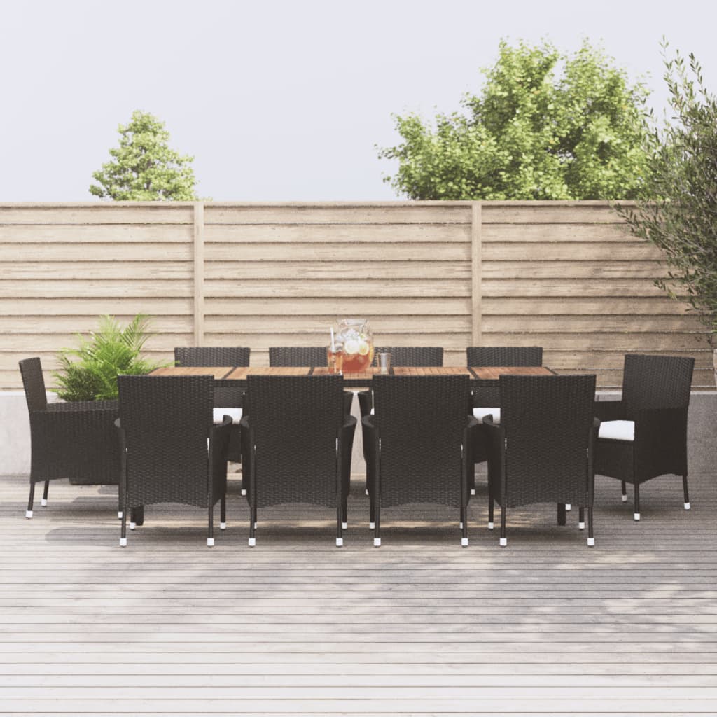 11 Piece Garden Dining Set with Cushions Black Poly Rattan