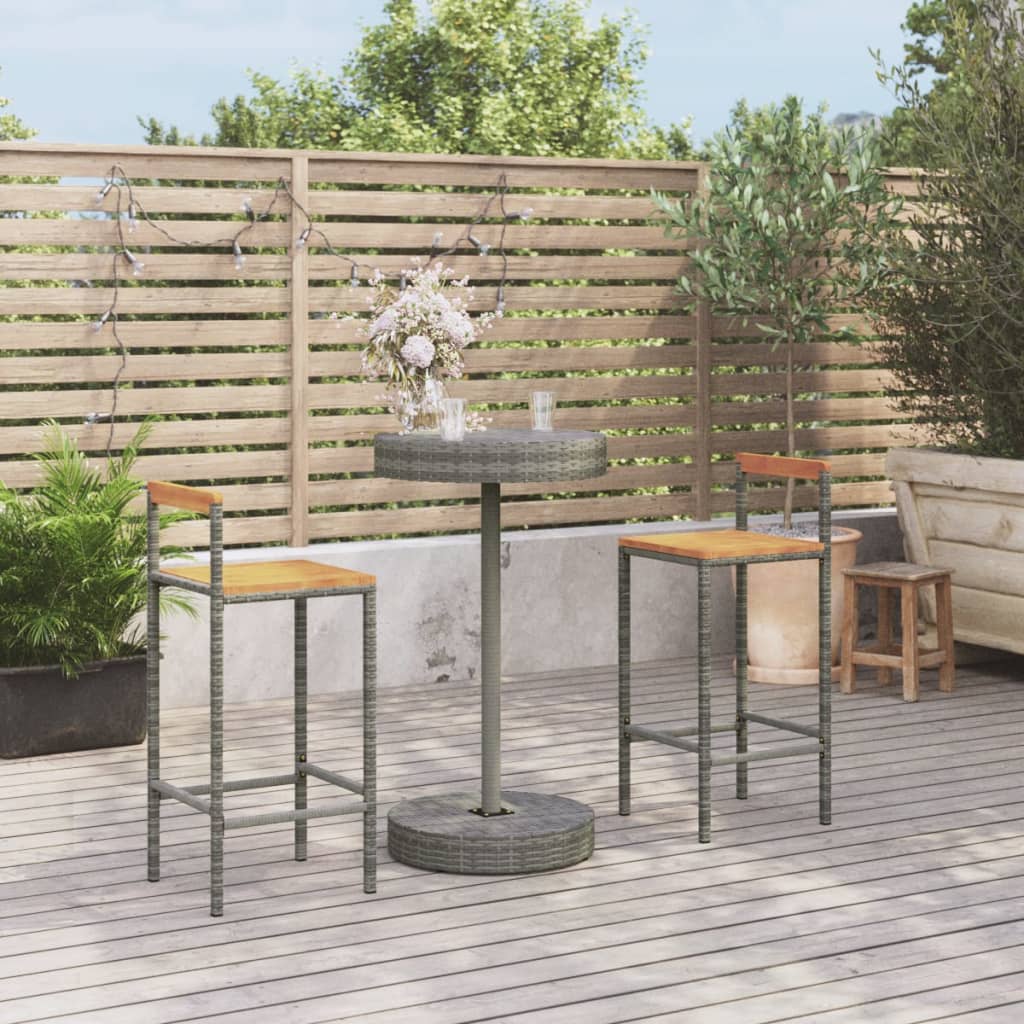 3 Piece Garden Bar Set Grey Poly Rattan&Solid Wood Acacia