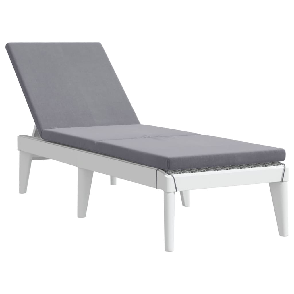 Sun Lounger with Cushion White 186x60x29 cm PP