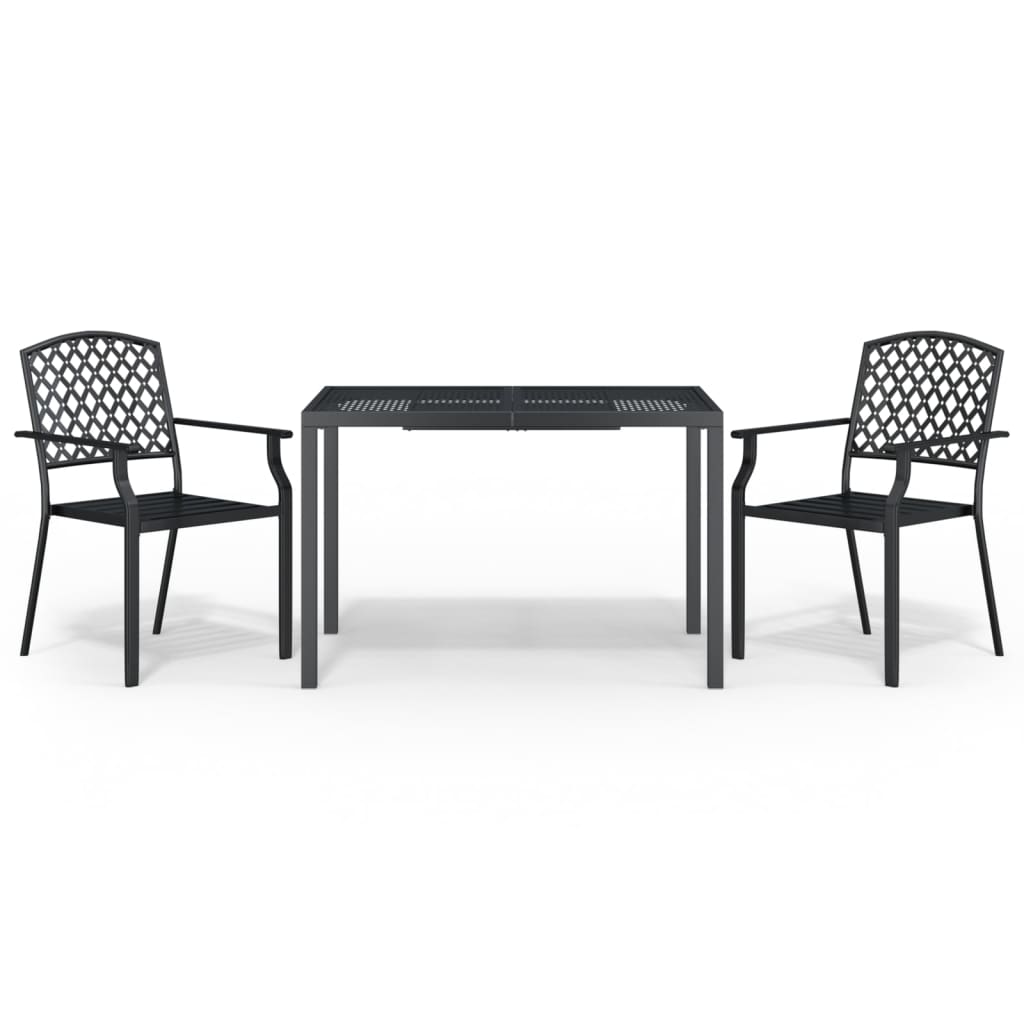 3 Piece Garden Dining Set Anthracite Steel