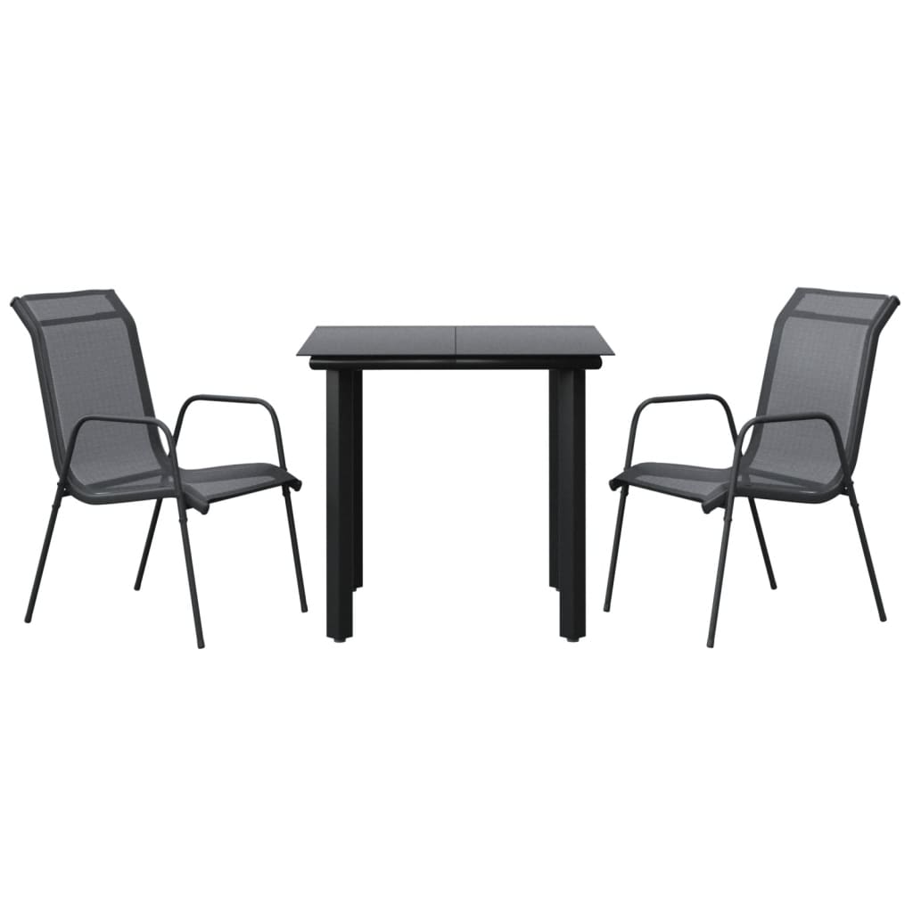 3 Piece Garden Dining Set Black Steel and Textilene