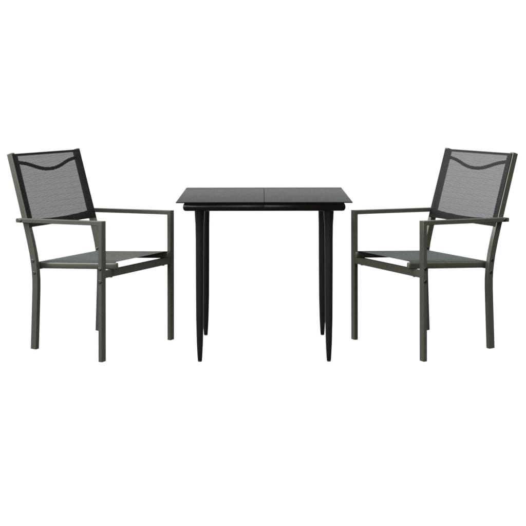 3 Piece Garden Dining Set Black Steel and Textilene