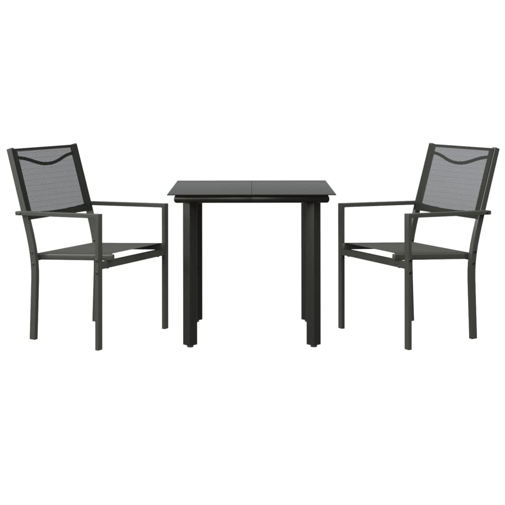 3 Piece Garden Dining Set Black Steel and Textilene