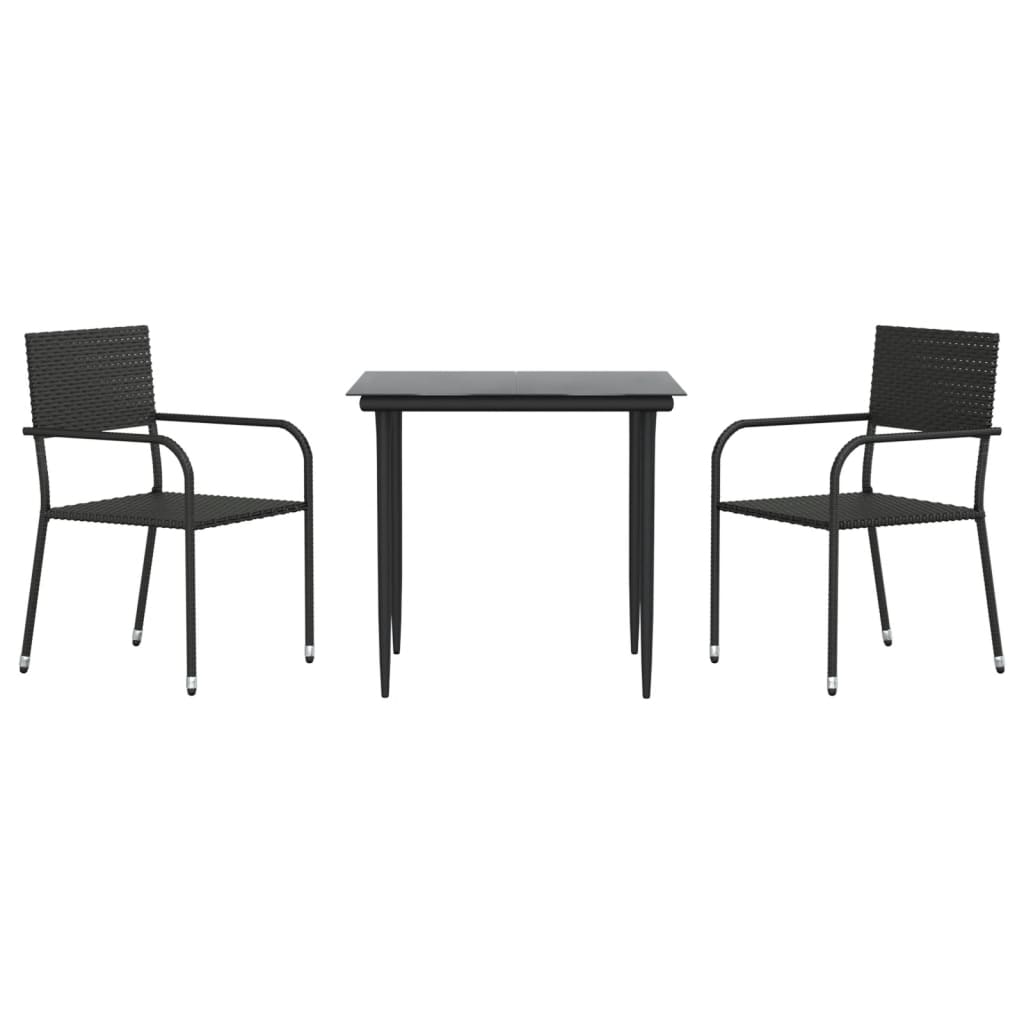 3 Piece Garden Dining Set Black Poly Rattan and Steel