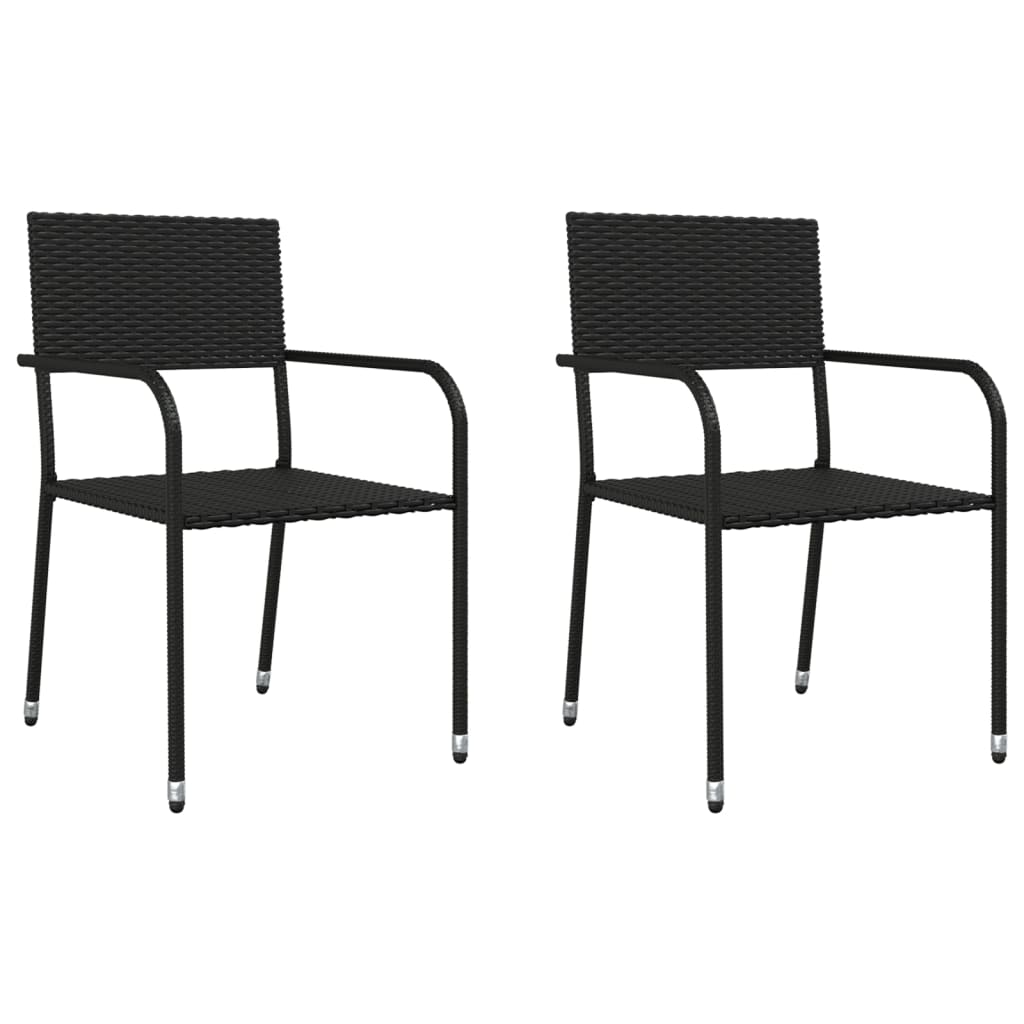 3 Piece Garden Dining Set Black Poly Rattan and Steel