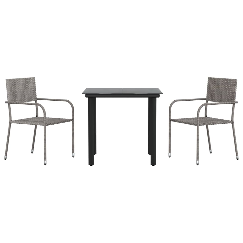 3 Piece Garden Dining Set Grey and Black Poly Rattan and Steel