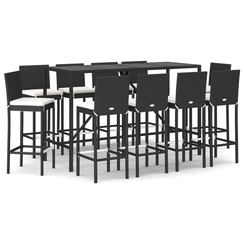 11 Piece Garden Bar Set with Cushions Black Poly Rattan