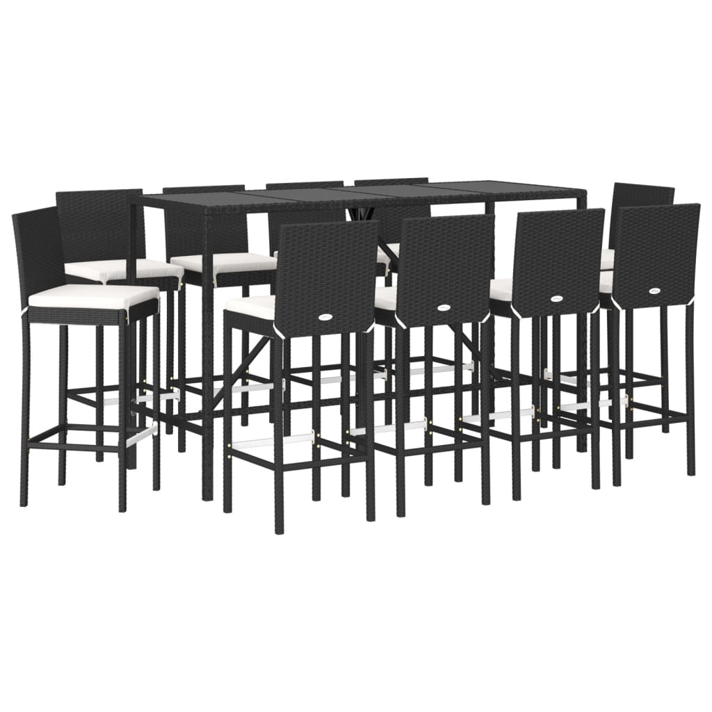 11 Piece Garden Bar Set with Cushions Black Poly Rattan