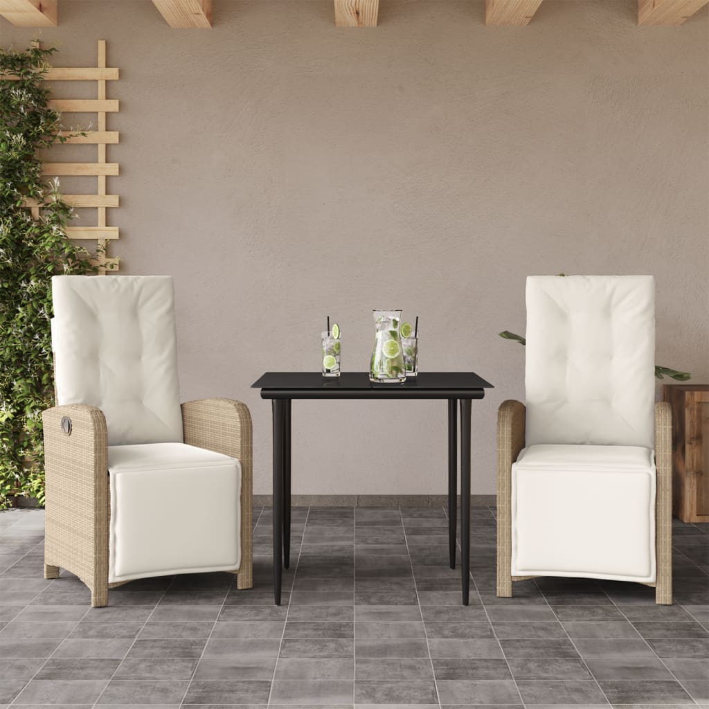 3 Piece Bistro Set with Cushions Beige Poly Rattan