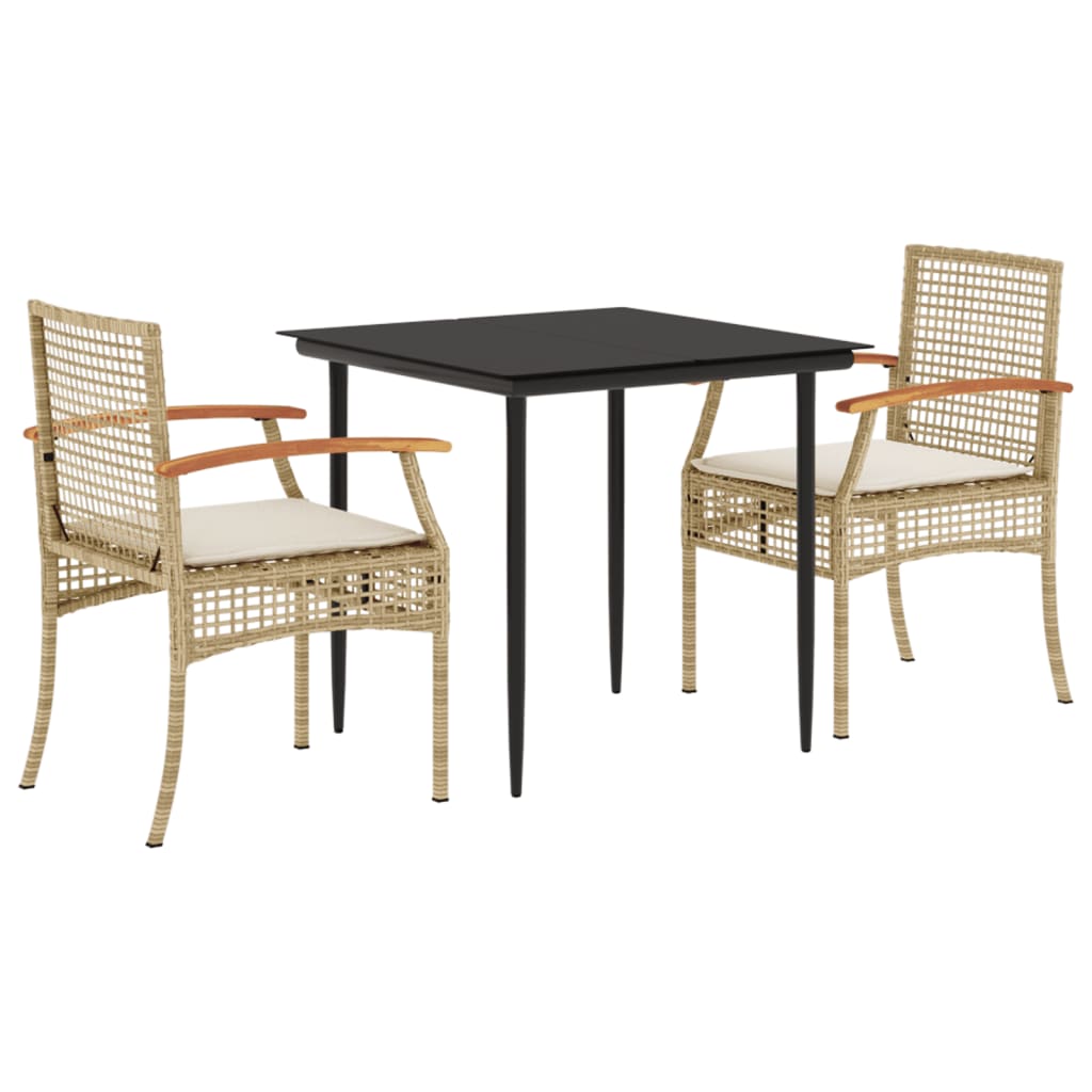 3 Piece Garden Dining Set with Cushions Beige Poly Rattan