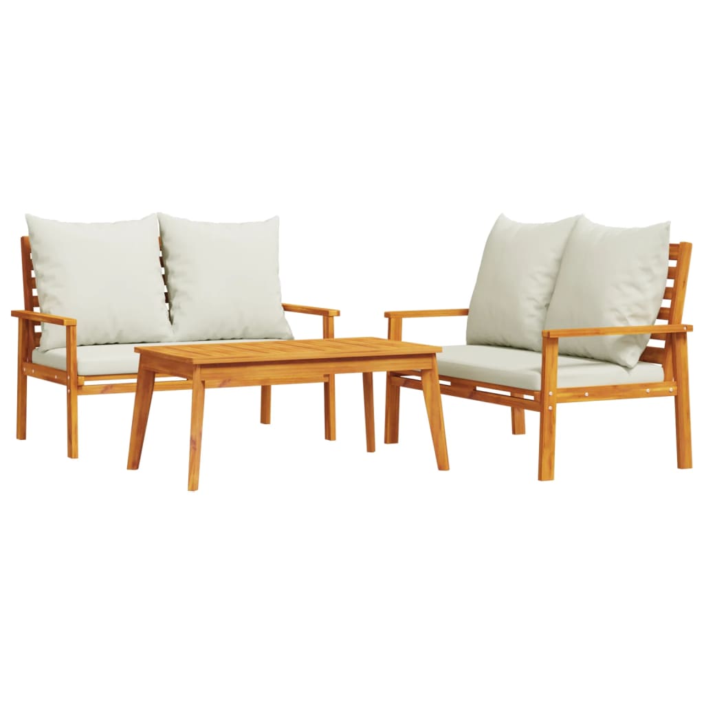 3 Piece Garden Lounge Set with Cushions Solid Wood Acacia