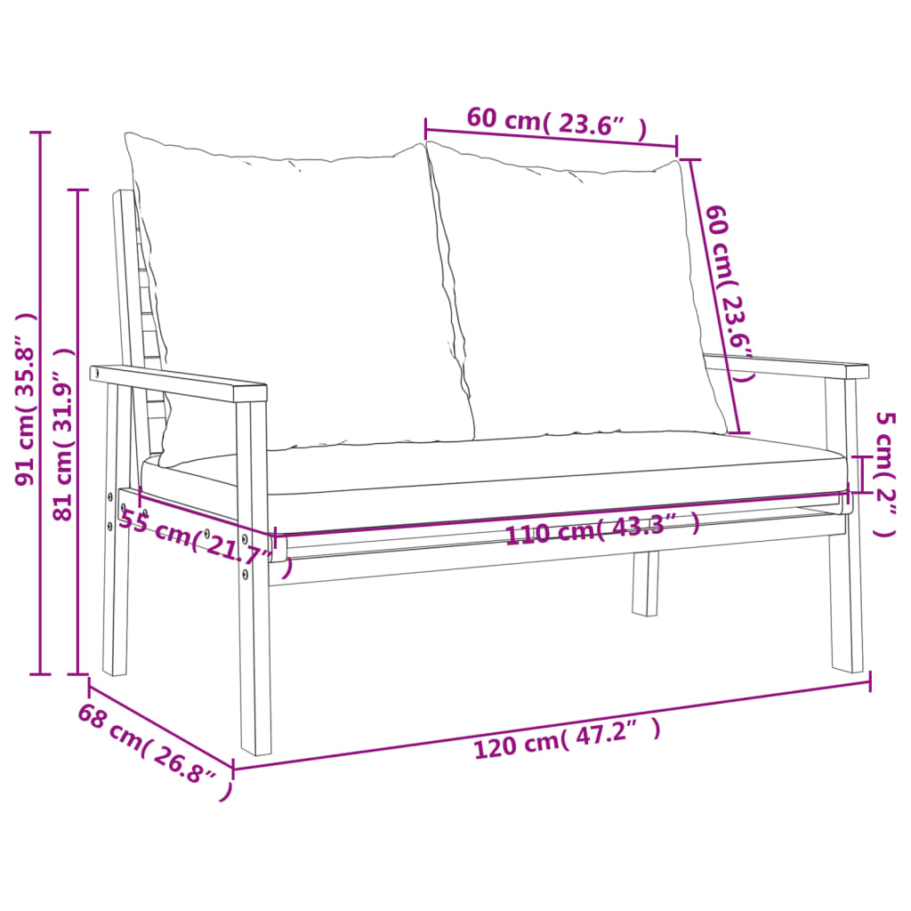 3 Piece Garden Lounge Set with Cushions Solid Wood Acacia