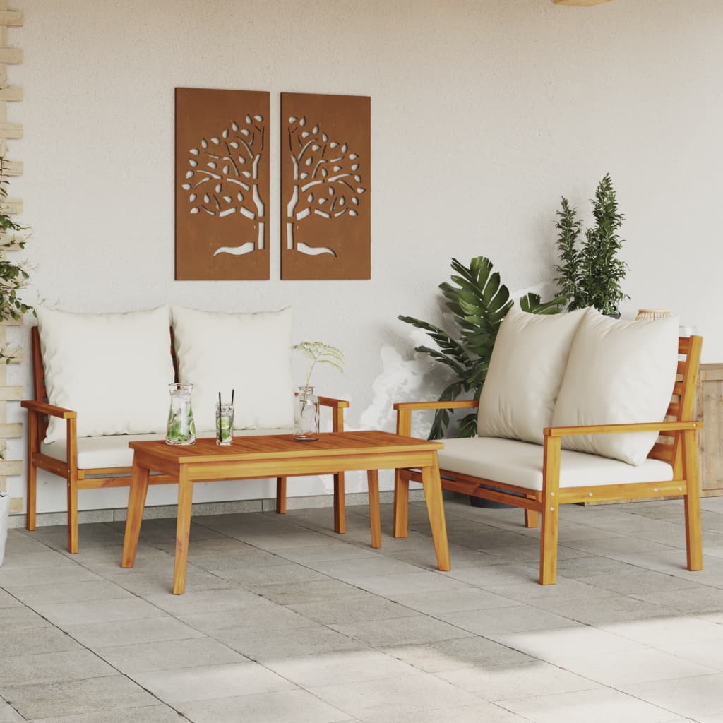 3 Piece Garden Lounge Set with Cushions Solid Wood Acacia