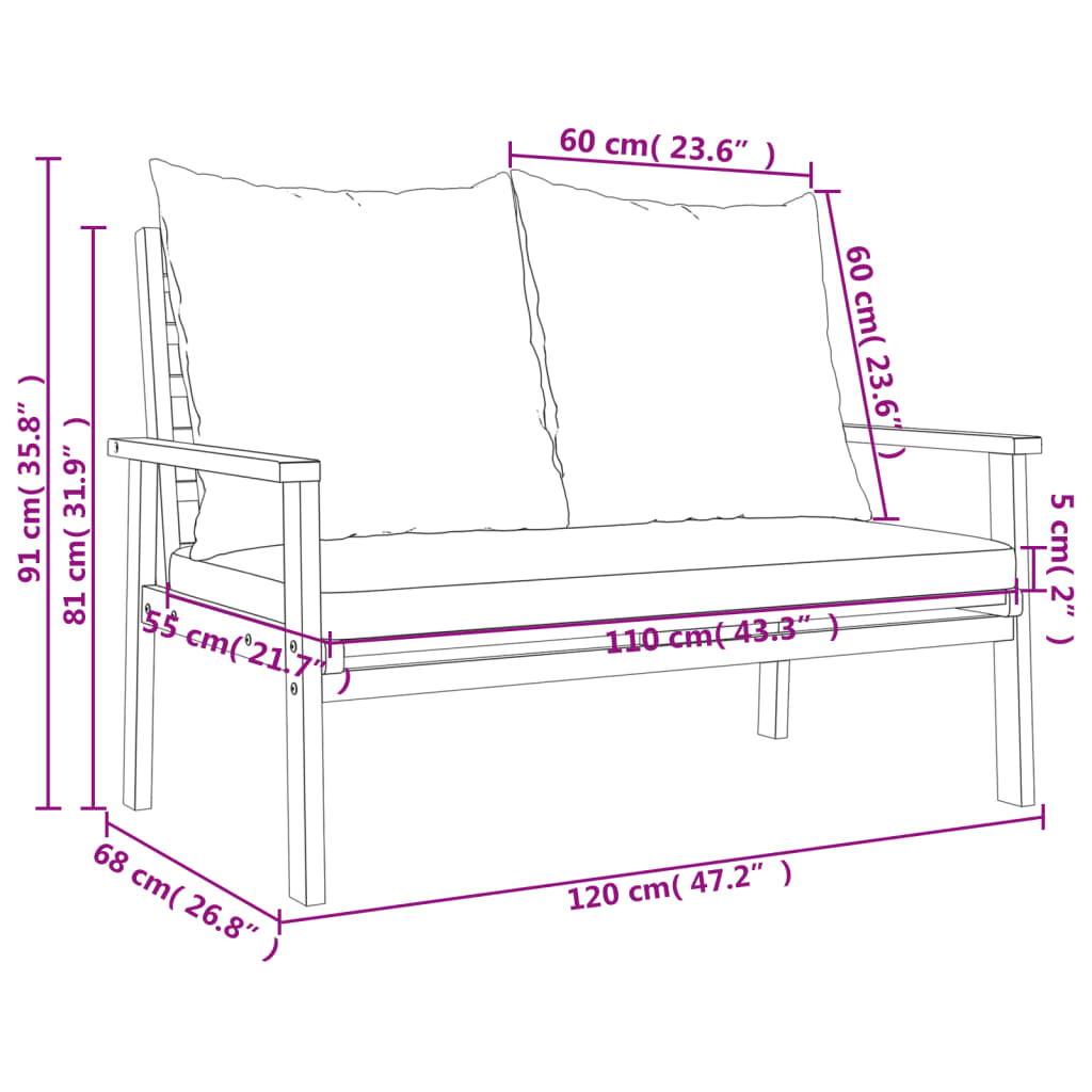 3 Piece Garden Lounge Set with Cushions Solid Wood Acacia