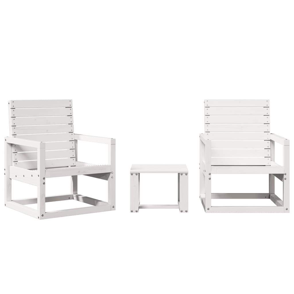 3 Piece Garden Lounge Set White Solid Wood Pine