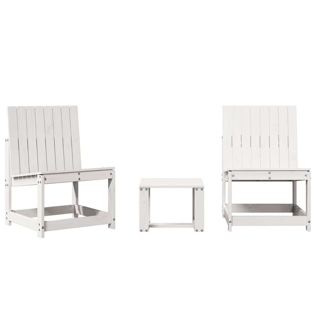 3 Piece Garden Lounge Set White Solid Wood Pine