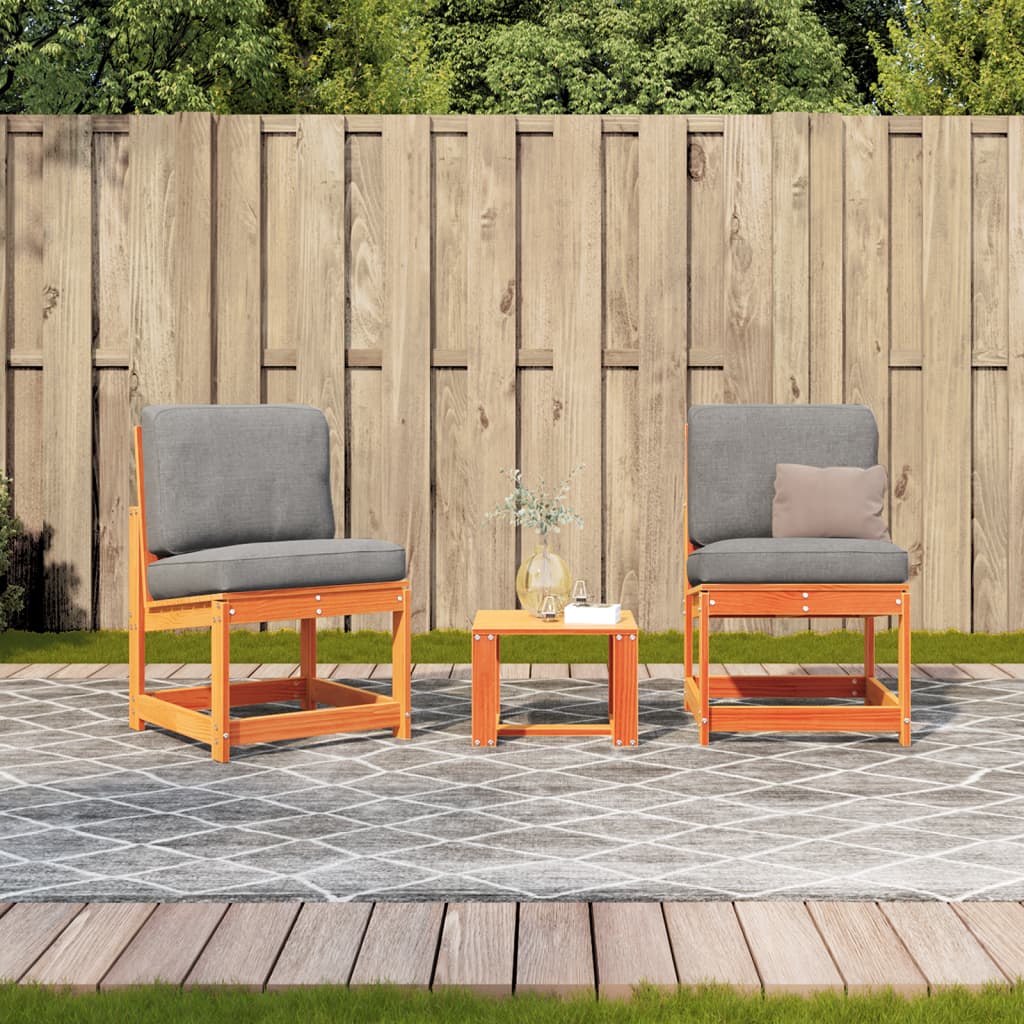 3 Piece Garden Lounge Set Wax Brown Solid Wood Pine