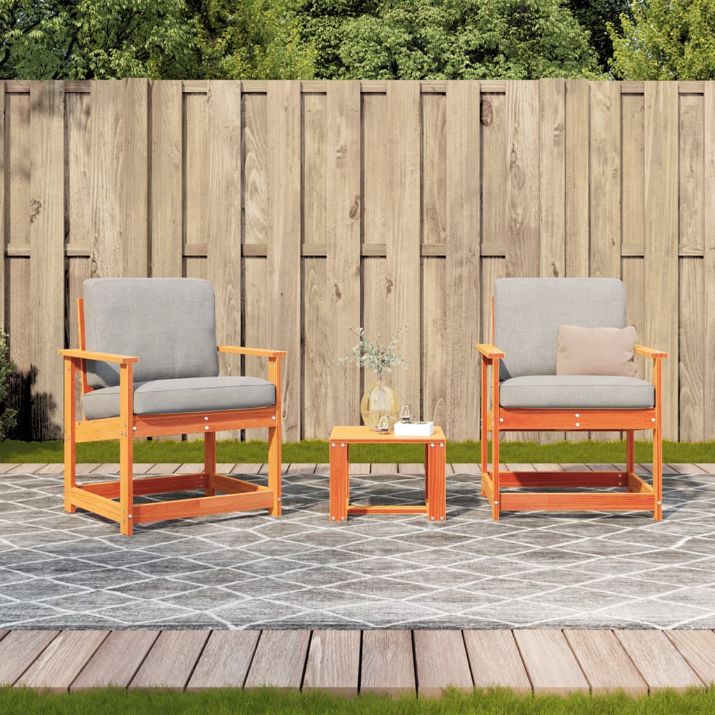 3 Piece Garden Lounge Set Wax Brown Solid Wood Pine