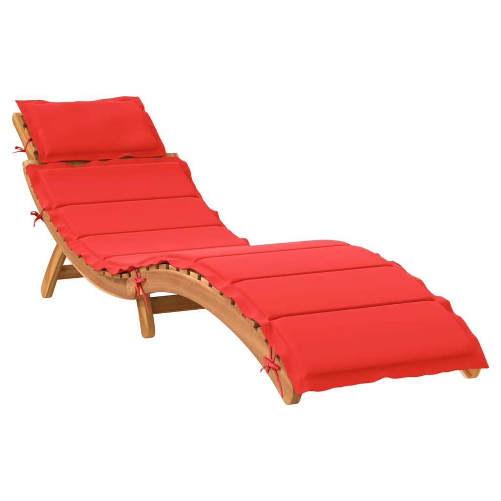 Sun Lounger with Cushion Red Solid Wood Acacia