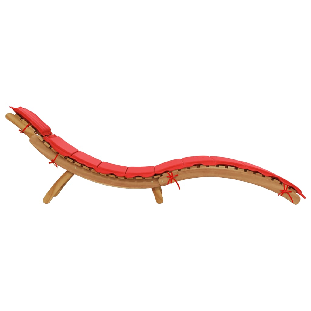 Sun Lounger with Cushion Red Solid Wood Acacia