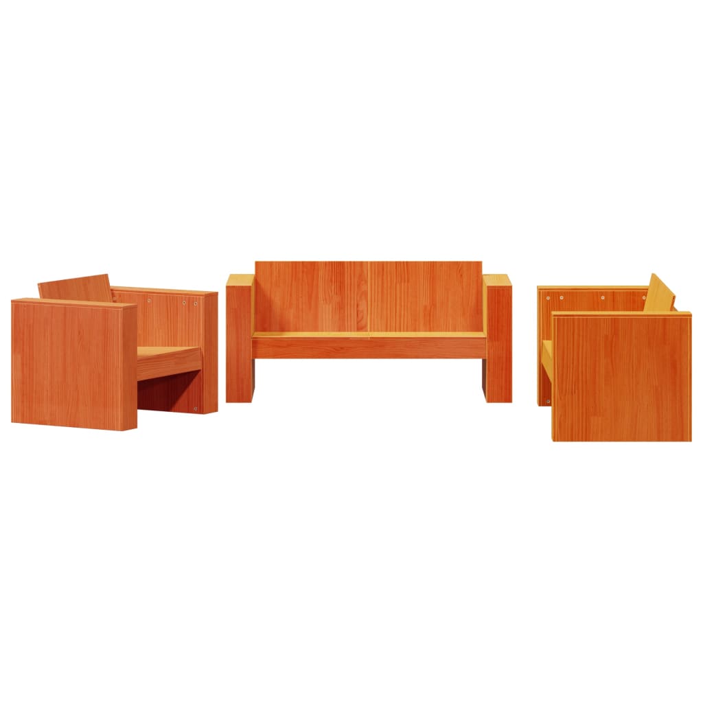 2 Piece Garden Lounge Set Wax Brown Solid Wood Pine