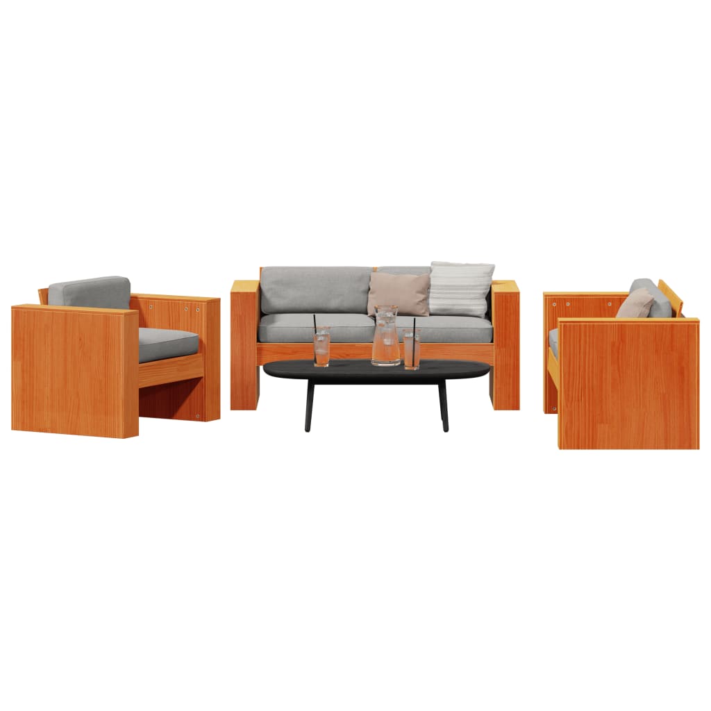 2 Piece Garden Lounge Set Wax Brown Solid Wood Pine