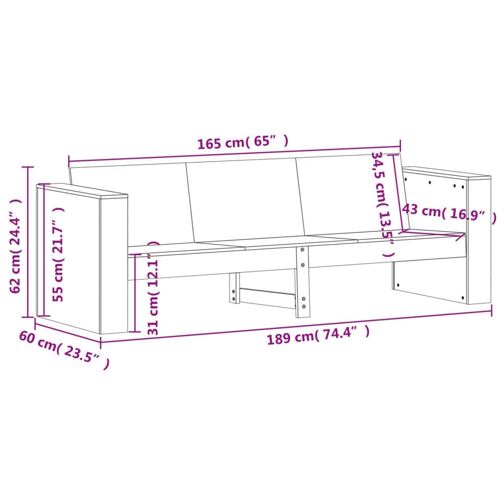 2 Piece Garden Lounge Set Solid Wood Pine