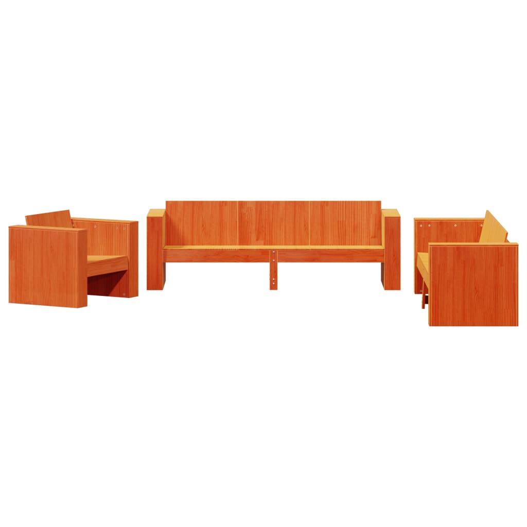 2 Piece Garden Lounge Set Wax Brown Solid Wood Pine