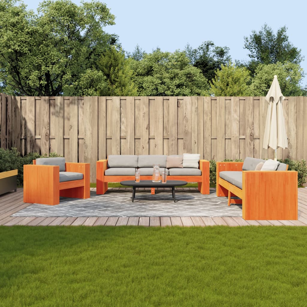 2 Piece Garden Lounge Set Wax Brown Solid Wood Pine