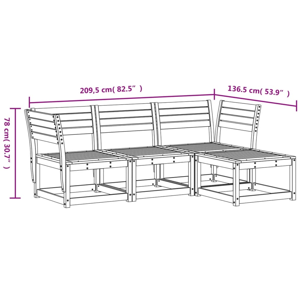 4 Piece Garden Lounge Set Solid Wood Douglas