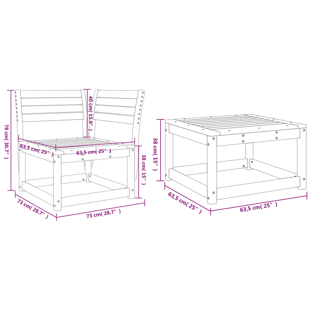 3 Piece Garden Sofa Set White Solid Wood Pine