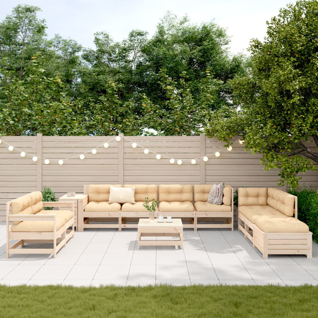 11 Piece Garden Sofa Set Solid Wood Pine