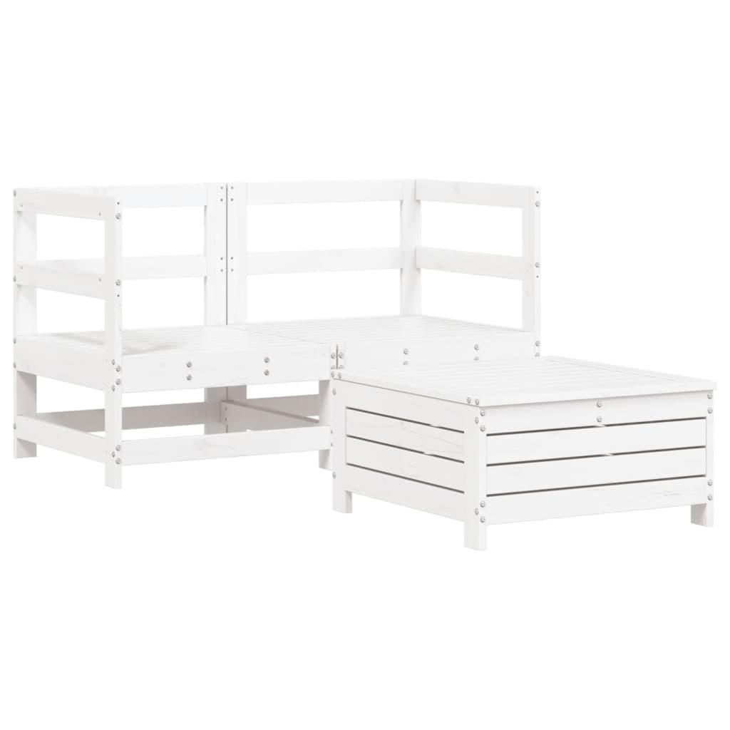 3 Piece Garden Sofa Set White Solid Wood Pine