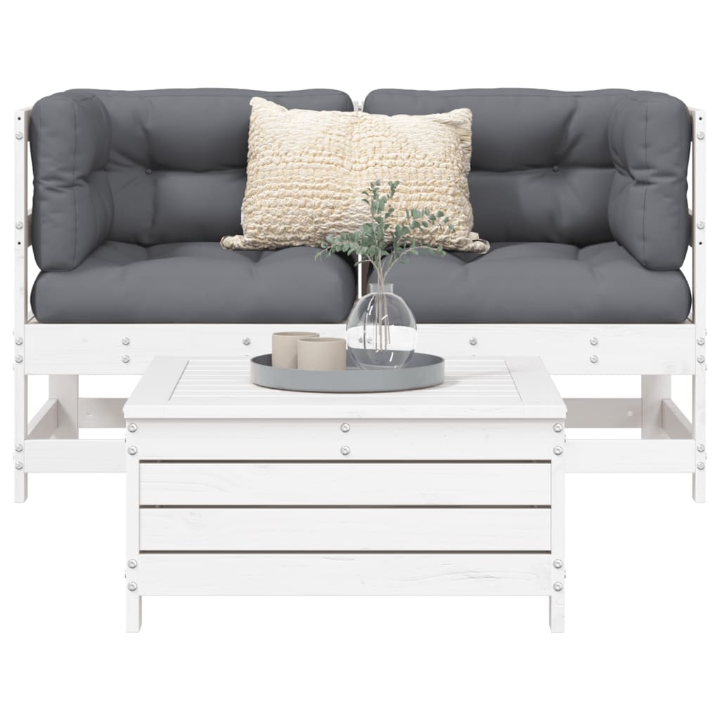 3 Piece Garden Sofa Set White Solid Wood Pine