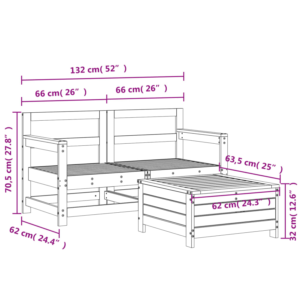 3 Piece Garden Sofa Set Solid Wood Douglas Fir